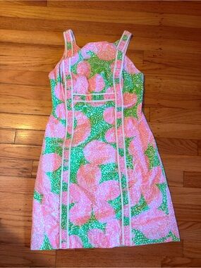 Lilly Pulitzer Pink and Green Pastel Floral Tag Detail Dress